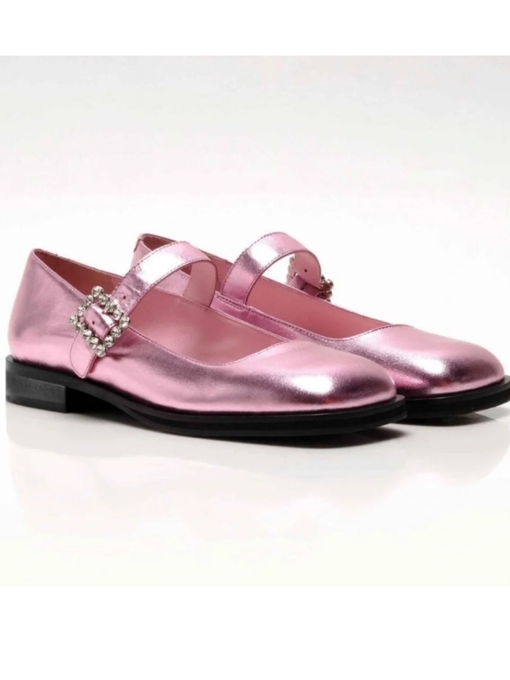 Free People Rumor Diamanté Mary Jane’s, size 7.5, pink metallic leather